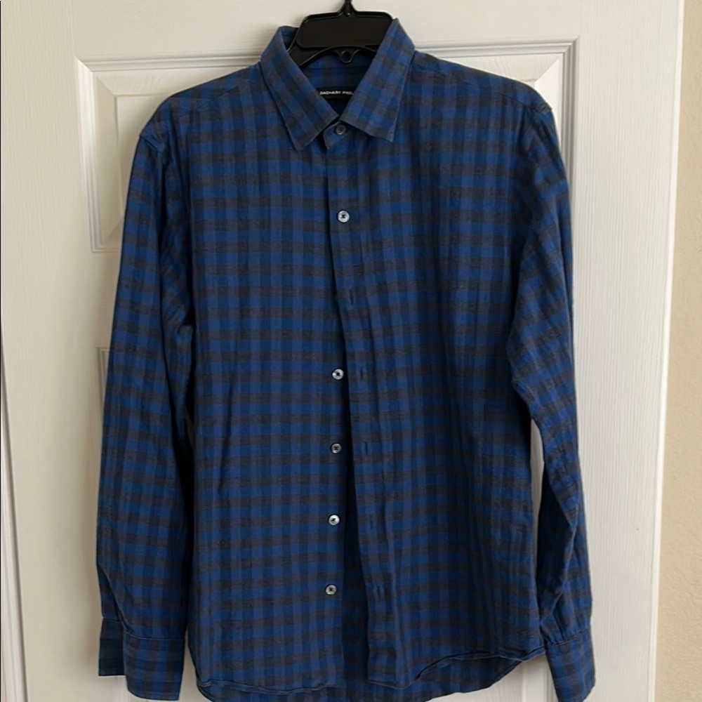 Zachary Prell Navy and Black Plaid Shirt
